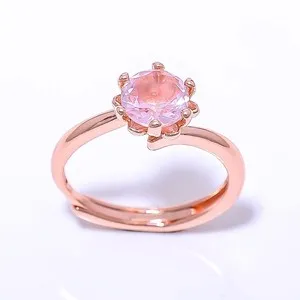 Authentic Rose Quartz Petal Ring Gold- Plated Talisman Of Tender Love
