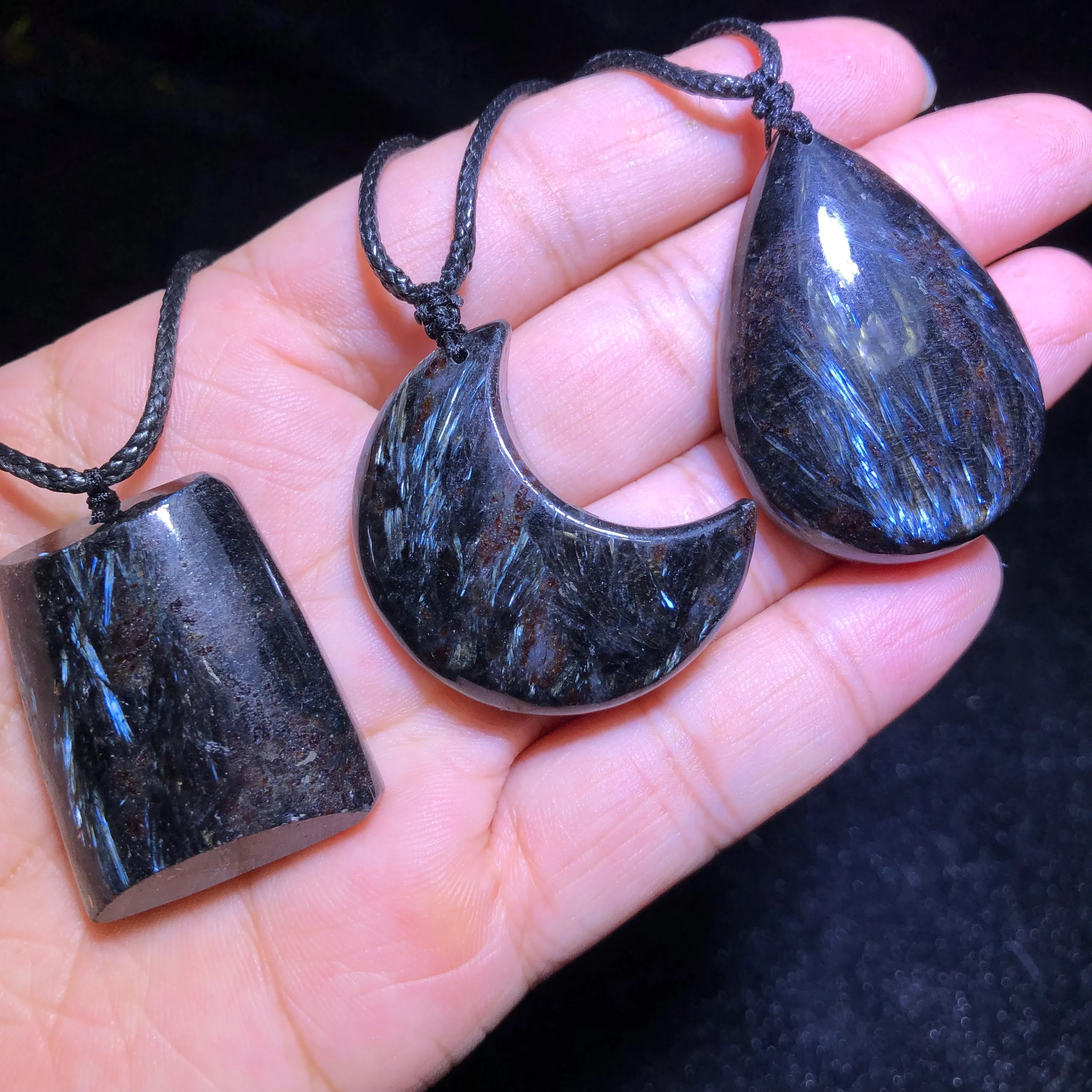Authentic 1 Pc Fengbaowu Natural Stone Astrophyllite Pendant Oval Cabochon Square Moon Hexagram Water Drop Jewelry Gift For Women Men
