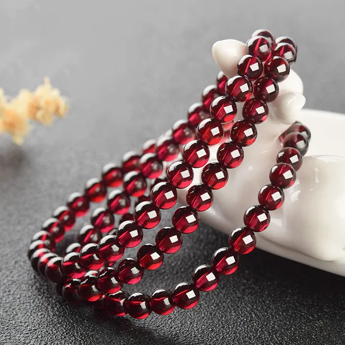 Natural Dark Garnet Bead Bracelets Women Wine Red Beads Charm Bangles Yoga Meditation Friendship Pulsera