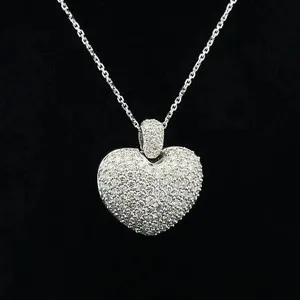 Authentic 2Ct Round Cut Real Moissanite Heart Women's Charm Pendant 14K White Gold Plated