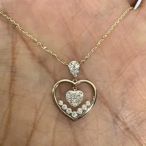 Authentic 0.70Ctw Round Cut Real Moissanite Heart Pendant 14K Yellow Gold Plated 18" Chain