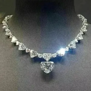 Authentic Celestial Heart‑Cut Tennis Necklace – 30‑Carat Simulated Diamond, 14K White‑Gold Aura