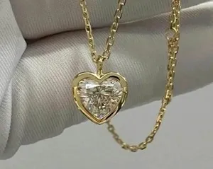 Authentic 3 Ct heart Cut White Moissanite Heart Pendant 14K Yellow Gold Plated 18"chain