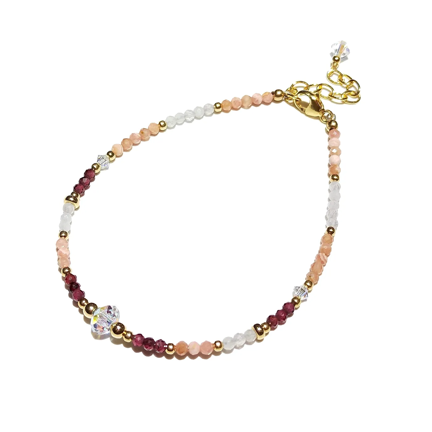 Lii Ji Garnet Rhodochrosite Clear Quartz Natural Stone 14K Gold Filled Bracelet 17+3cm Fine Jewelry For