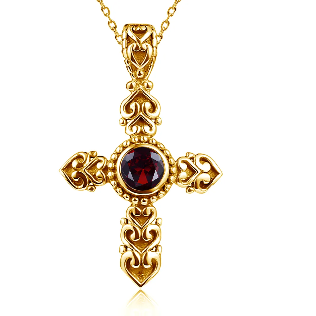 Authentic Sacred Garnet Cross Amulet - Divine Blessing Gold Plated Pendant