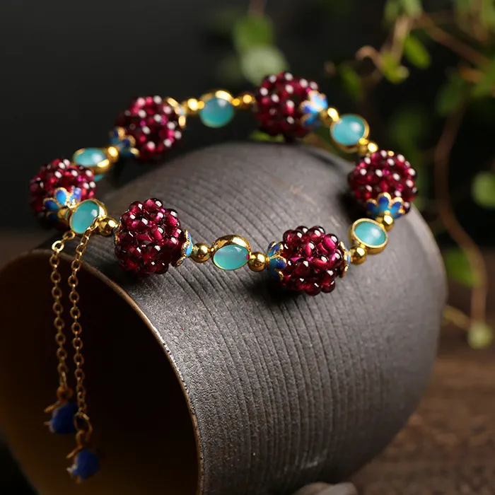 Authentic Style Natural Garnet & Amazonite Stone 14K Gold Filled Female Bracelet Jewelry For Women Birthday Gifts No Fade
