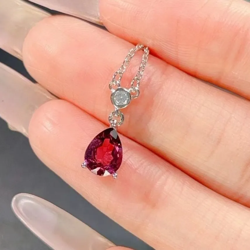 Authentic 925 Silver Gemstone Charm 6x8mm Natural Pyrope Garnet Pendant with Certificate Gold Plated Silver Garnet Necklace for Women