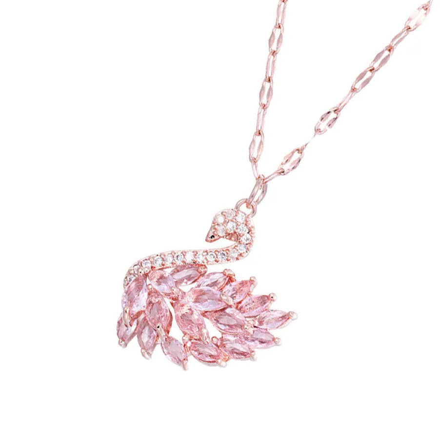 Authentic Enchanted Rose Gold Swan Choker – Zircon‑kissed Elegance