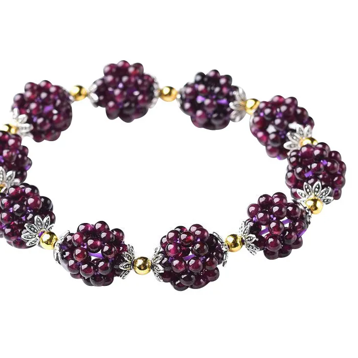 Female Natural Garnet Bracelet Grape Loose Stone Bracelet for Woman Wine Red Bead Charm Excellent Bracelet Jewelry