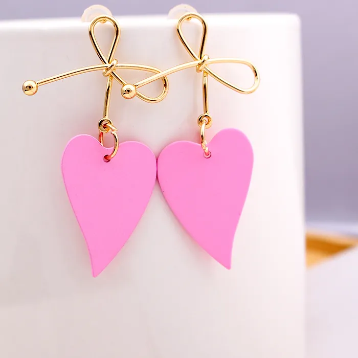 Authentic Golden Bow Knot Drop Earring for Women Brincos Vintage Red Yellow Geometric Heart Love Dangle Earrings Irregular Jewelry