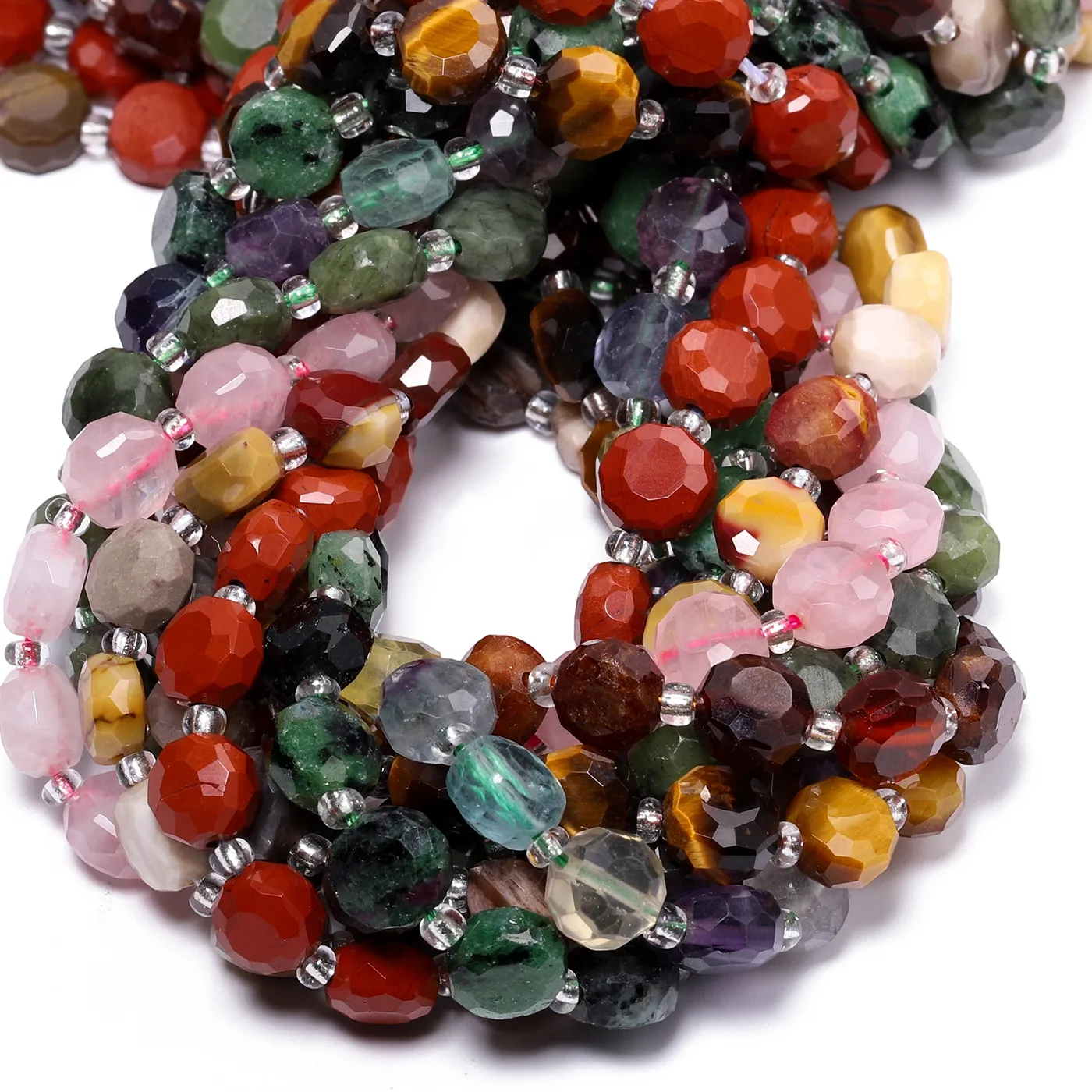 8x5mm Natural Flat Round Tiger Eye Jade Fluorite Epidote Ruby Garnet Faceted Cabochon Stone Beads for DIY Bracelet Pendant