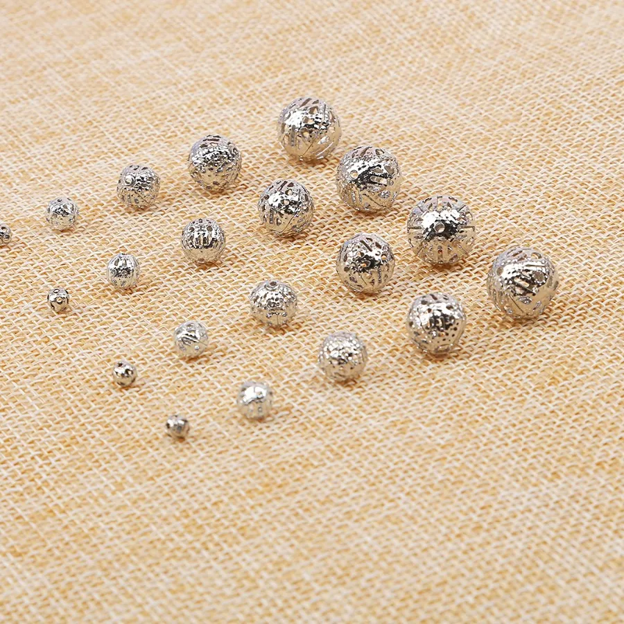Authentic 50-200pcs/Lot 4/6/8/10/12mm Iron Hollow Ball Flower Beads Metal Charms Gold Silver Plated Spacer Beads For Jewelry Making