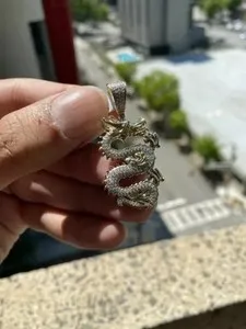 Authentic The Sovereign Serpent: 2Ct Moissanite Dragon Pendant in 14k White Gold Finish
