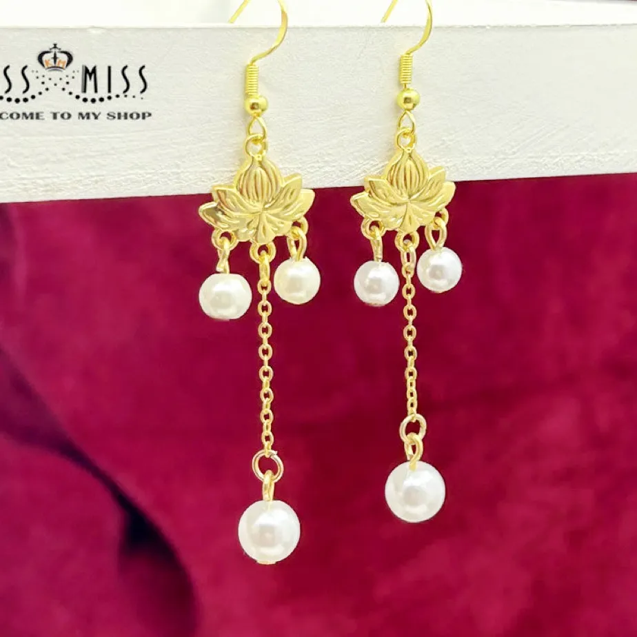 Authentic Ethereal Lotus and Pearl Awakening Drop Earrings