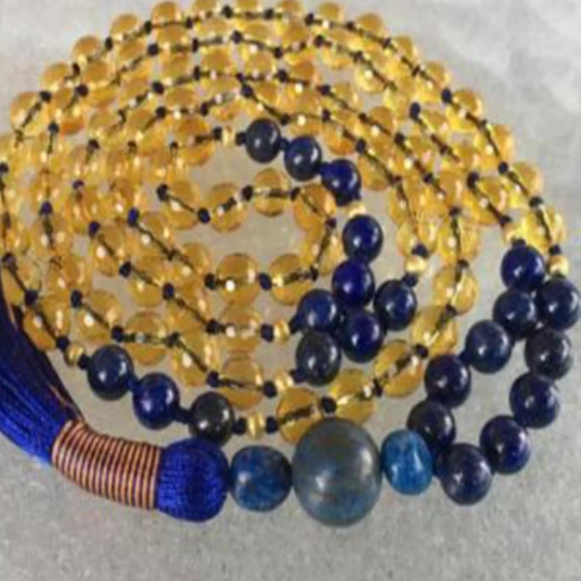 Authentic 8Mm Natural 108 Knot Citrine Lapis Lazuli Beads Tassels Necklace Prayer Rustic Chakra Yoga Mala Zen