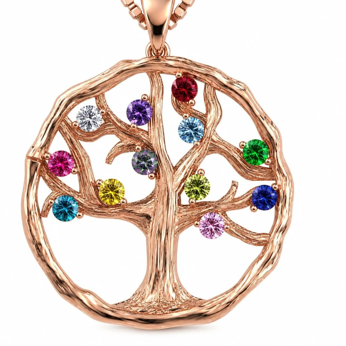 Authentic 10K/14K Gold or Silver Tree of Life Mother's Necklace with Up to 12 Birthstones