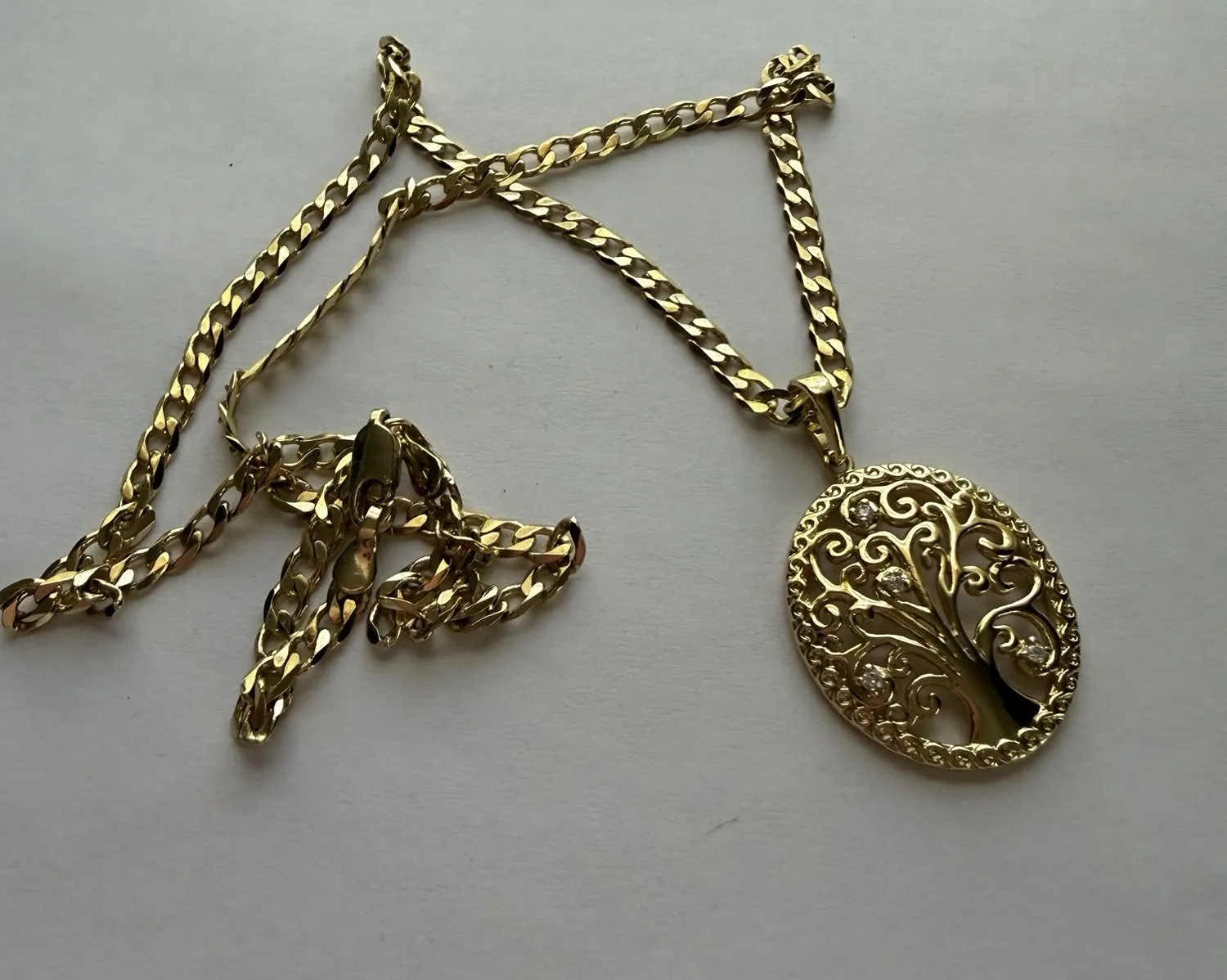 Authentic XP Heavy Gold Plated Stainless Steel Rhinestone Tree of Life Pendant with Chain