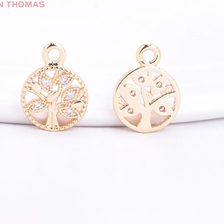 Authentic (10528) 6PCS 8.5x11.5MM 24K Gold Color with Zircon Circular Life Tree Pendants High Quality DIY Jewelry Making Accessories