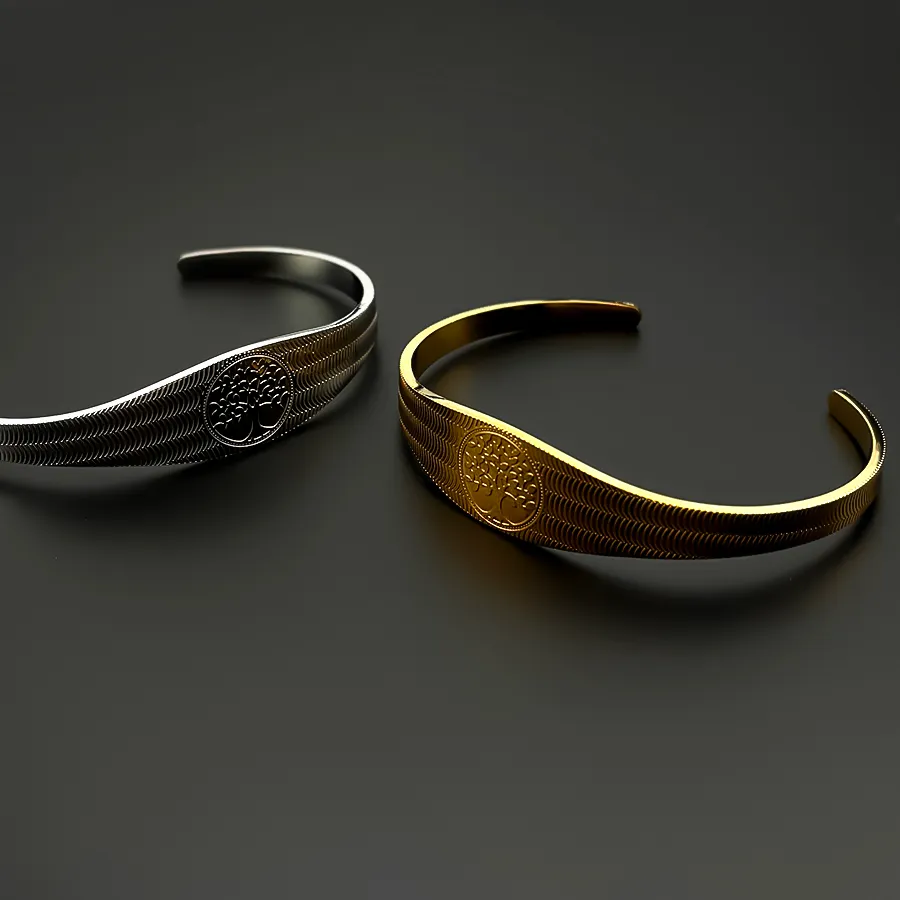 Authentic Vintage Tree of Life Open Cuff Bangle for Women Men Gold Color Adjustable Spiritual Bracelet Amulet Jewelry