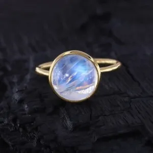 Authentic The Luminescent Aurora: Rainbow Moonstone and Gold-Plated Sacred Ring