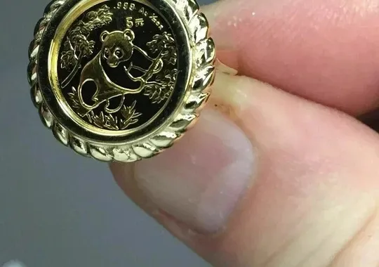 Authentic 14K Yellow Gold Plated CHINESE PANDA BEAR COIN Beauty Vintage Wedding Gold Ring