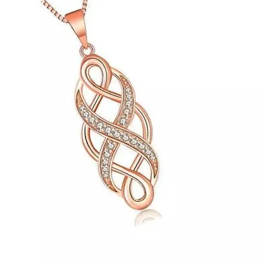 Authentic 14K Rose Gold Plated Silver Infinity Love Irish Celtic Knot Pendant Necklace