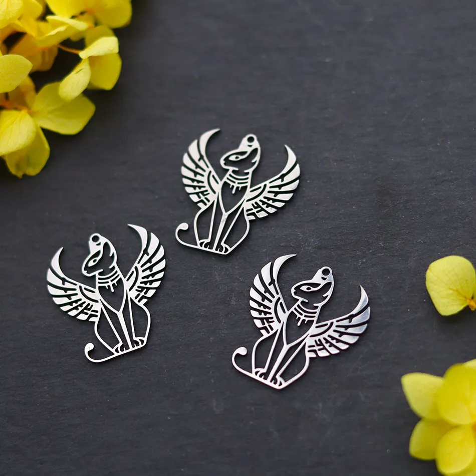 Authentic 3pcs DIY Handmade Charms Ancient Egyptian Mythology Sphinx Cat Pendants For Necklace Jewelry Making Findings Components
