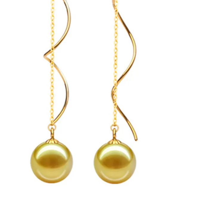 Authentic NYMPH New 18K Gold Earrings Drop Pearl Fine Jewelry Natural Round  Southsea Pearl AU750 Wedding Party For Women