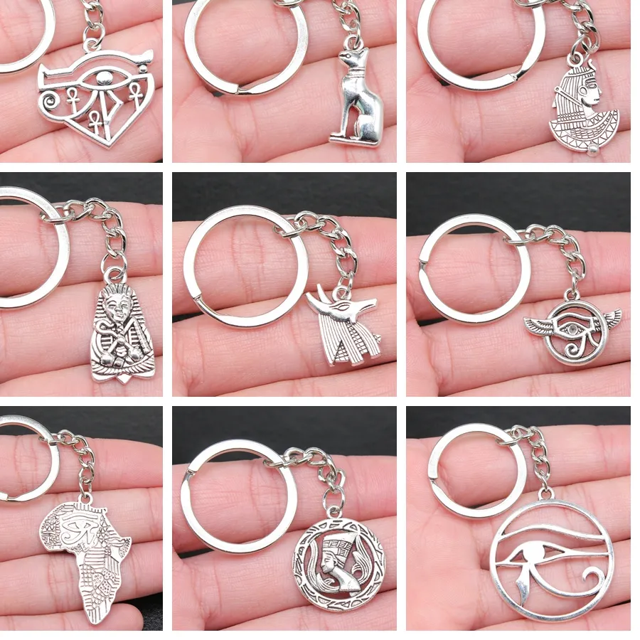 Authentic Ancient Egypt Horus Anubis Pharaoh Sphinx Bastet Charms Keychain Souvenirs Keyring Key Holder Accessories Party