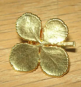 Authentic Celtic Gold- Plated Four- Leaf Clover Brooch Of Fortune And Vitality