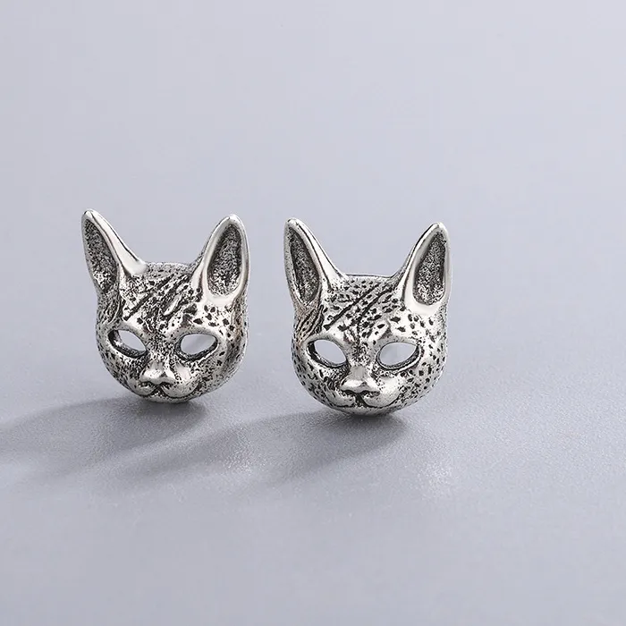 Authentic Hairless Cat 925 Sterling Silver Jewelry Thai Silver Creative Beautiful Animal Stud Earrings Tyb141