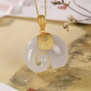 Authentic Elephant jade Pendant Necklace Charm 18K Gold Plated Chain Retro Dainty Gemstone