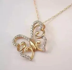 Authentic The Gilded Chrysalis: 2-Carat Lab-Created Diamond Butterfly Pendant in 14K Yellow Gold Plating
