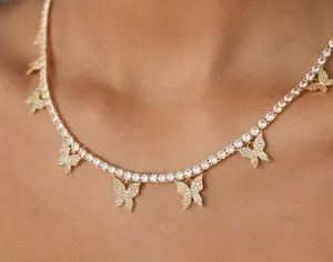 Authentic Celestial Butterfly Gold‑Plated Tennis Necklace – 18K Radiant Charm