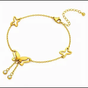 Authentic Celestial Butterfly Anklet of Gold-Plated Harmony