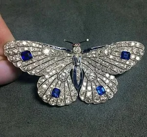 Authentic The Celestial Morpho: 14K White Gold Plated Lab-Created Sapphire Butterfly Brooch