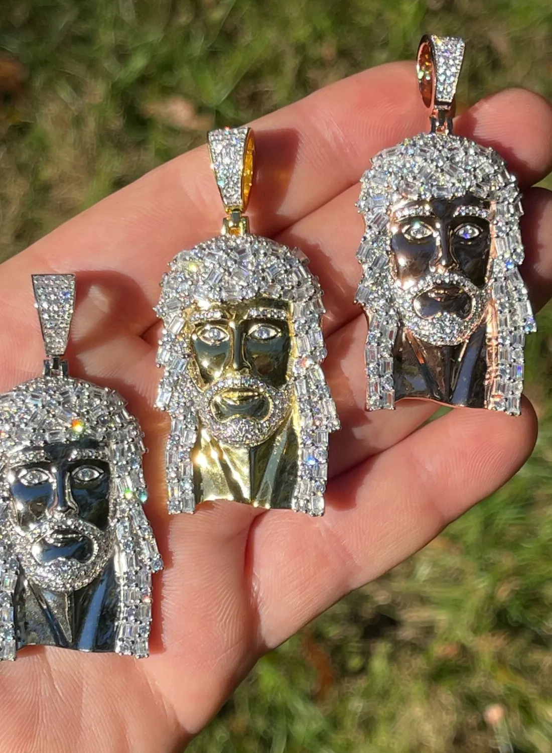 Authentic 925 Silver Yellow Rose Gold Plated Jesus Piece Iced Hip Hop Necklace Baguette CZ