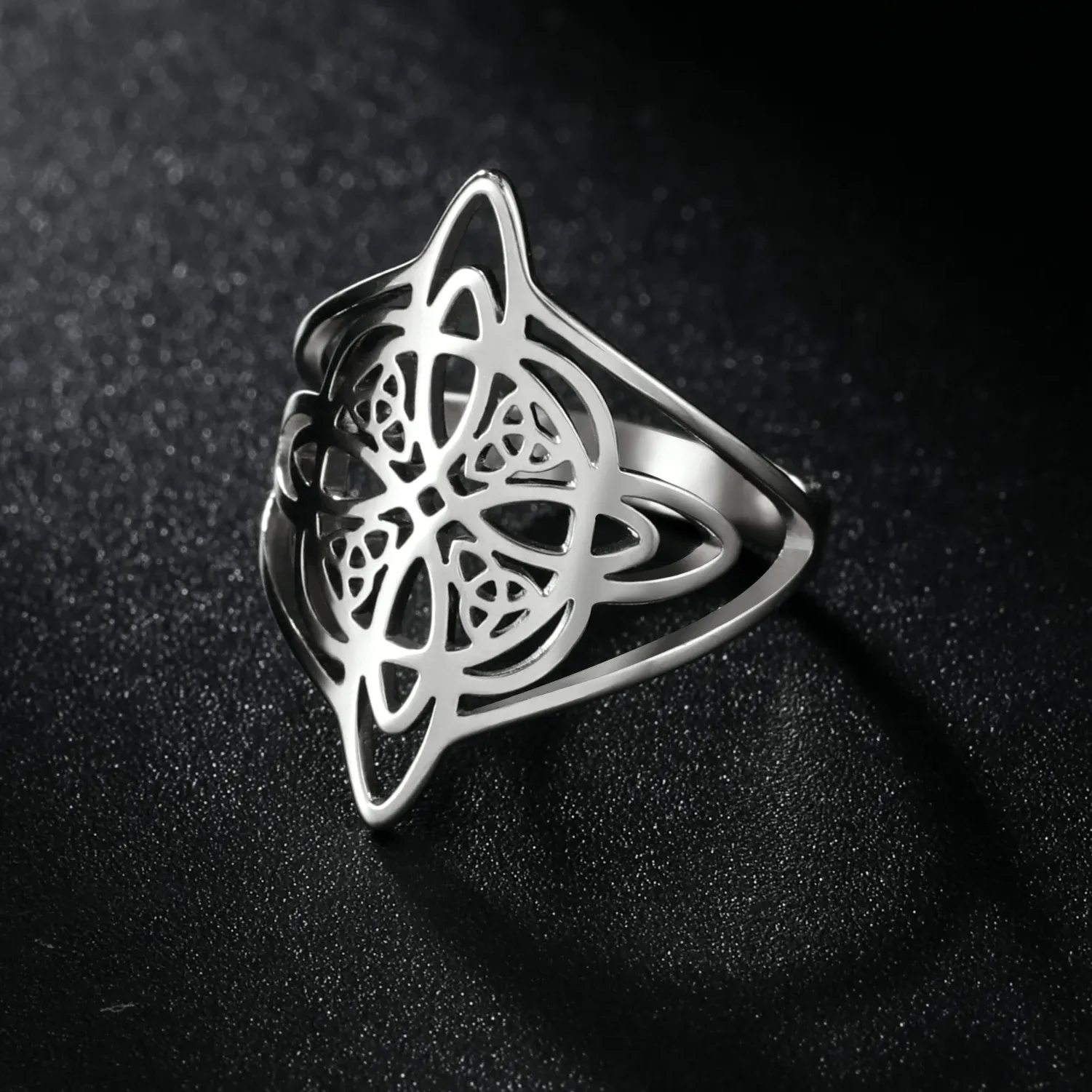 Authentic Skyrim Witchcraft Witch Knot Ring Stainless Steel Finger Rings Wicca Triquetra Celtics Knot Amulet Protection Jewelry Women Men