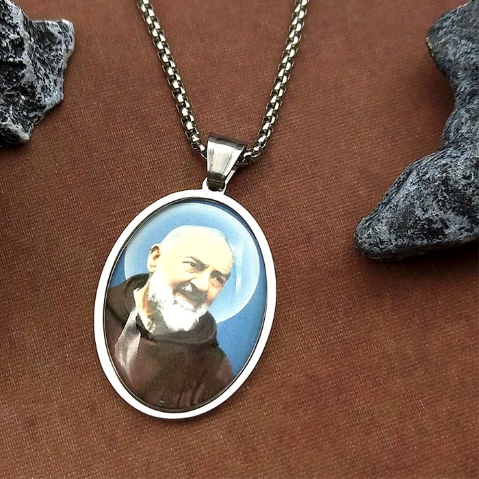 Authentic Chatholic Padre Pio Saint Father Medal Pendant Necklace for Women Men Stainless Steel Gold Color Religious Amulet Jewelry Gift