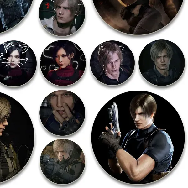 Authentic 32/44/58mm Evil Game HD Print Pins Leon Kennedy Round Brooches Handmade Creative Badge for Backpack Jewelry Accessories Gifts