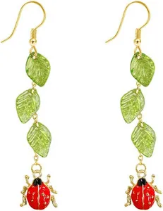 Authentic Enchanted Emerald Leaf & Ladybug Luck Drop Earrings
