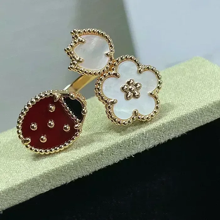 Authentic The Crimson Herald of Fortune Rose Gold Ladybug Ring