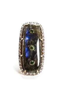 Authentic Rarities Gold Plated Sterling Silver Labradorite Gemstone Cocktail Ring Size 8