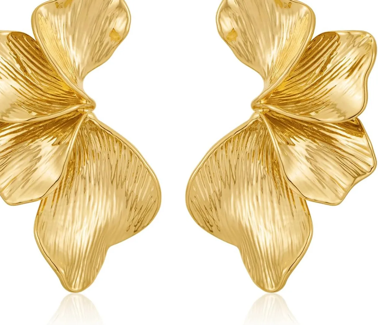 Authentic Chunky Gold Statement Earrings for Women Gold Plated Sectored Flower Leaf Shell