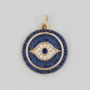 Authentic The Gaze of Protection: 14K Gold Plated Simulated Sapphire Evil Eye Amulet