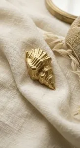 Authentic Gold Plated Shell Brooch Large Conch Pin Minimalist Bohemian Jewelry Vintage