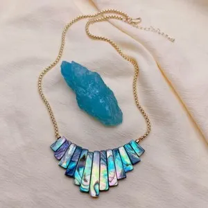Authentic Natural Multi Color Abalone Shell Gold Plated Chain Necklace Simple Jewelry
