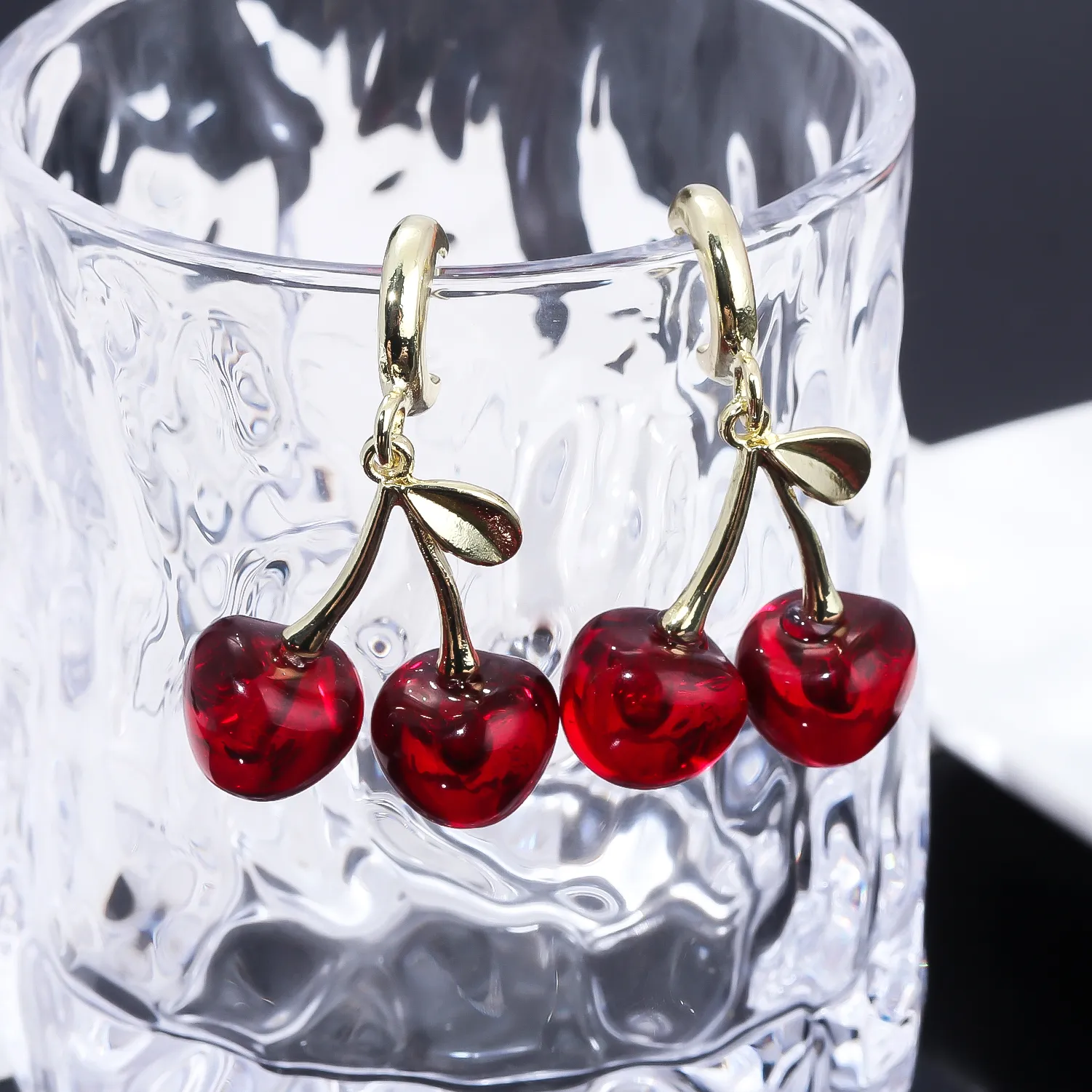 Authentic Cherry Blossom Talisman Earrings Transparent Fruit Drop Of Sweet Elegance And Protective