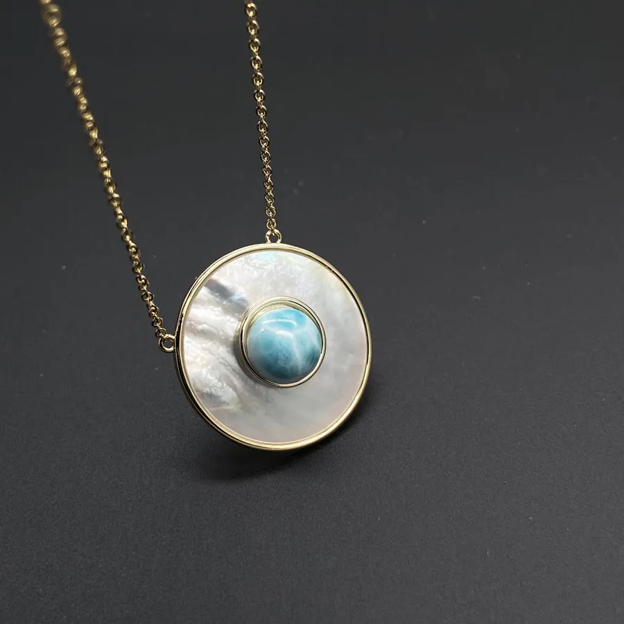 Authentic Larimar's Oceanic Guardianship: Protective Harmony in 14K Gold