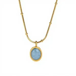 Authentic 18K Gold Plated Blue Shell Pendant Necklace Women’s Station Chain 18"